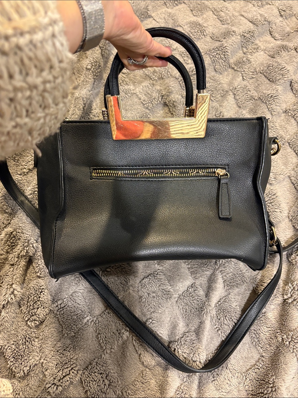 Black Women's Top-Handle Satchel with Gold Accent